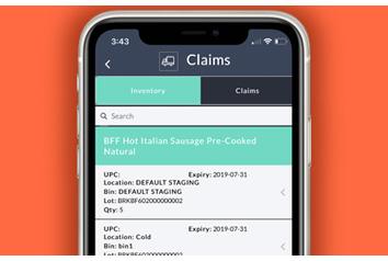 Routeique Inventory Mangagement (IMS) App Claims Page displayed on phone